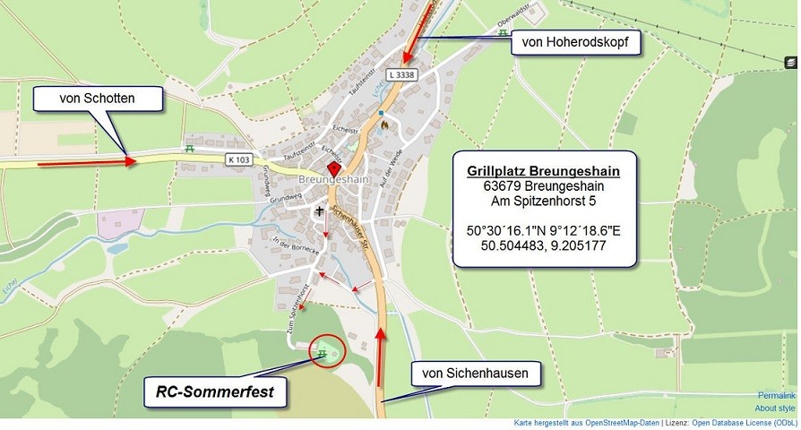 Lageplan und Anfahrt Sommerfest der Roadcrawler Hessen 2019 in Breungeshain