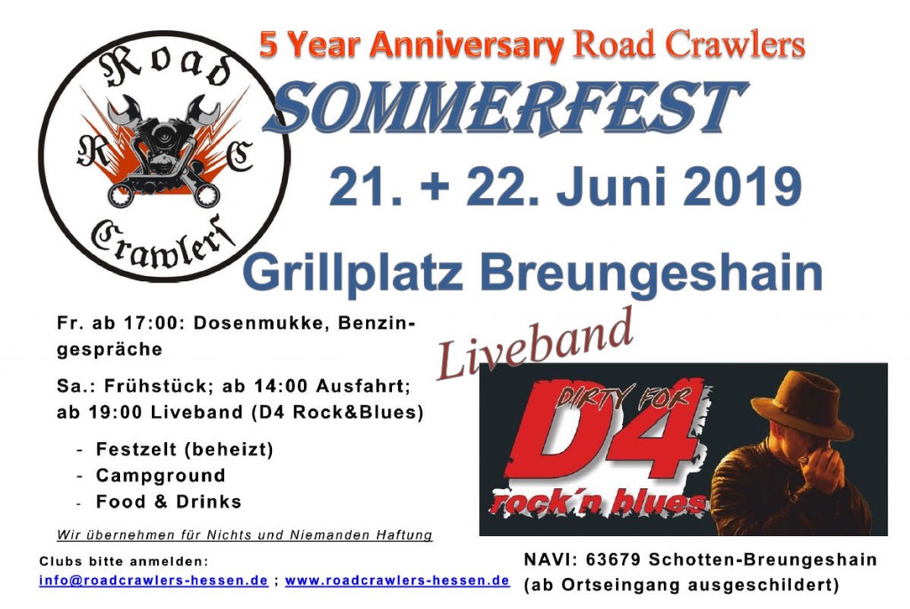 Aushang des Sommerfest der Roadcrawler Hessen 2019 in Breungeshain